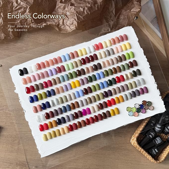 GAOY 108 Pcs Gel Nail Polish Set, 100 Colors All Season Gel Polish Kit Red Nude Black Green Glitter with 8 Pcs Soak off Base Glossy Matte Top Coat & Builder for Nail Art DIY Manicure at Home