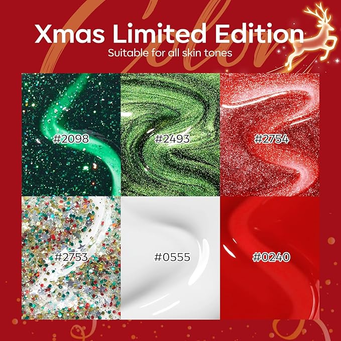 modelones Gel Nail Polish Set, 6 Colors White Red Dark Green 9D Cat Eye Gel Polish Gold Stars Ornament Glitter Nail Polish with Stickers & Magnet & Wooden Stick LED Mani DIY Gift
