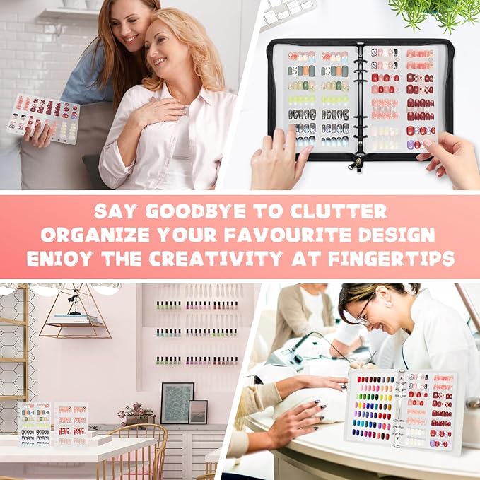 KEIFIN 6 PCS Blank Refill Sheets for Press On Nail Storage Organizer Binder A5 Plastic Insert Pages for Fake Nail Swatch Container Book Polish Color Display Holder with 60 Pcs Tape Strips (CLEAR)