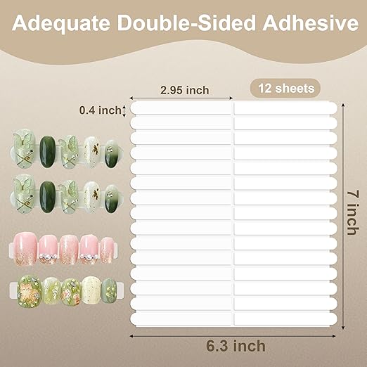 Qenk 12 Sheets Double Sided Tape for Nails, Nail Tape for Press on Nails, Double Sided Nail Tape for Nail Tips Art Display Salon Supplies (Style-2)