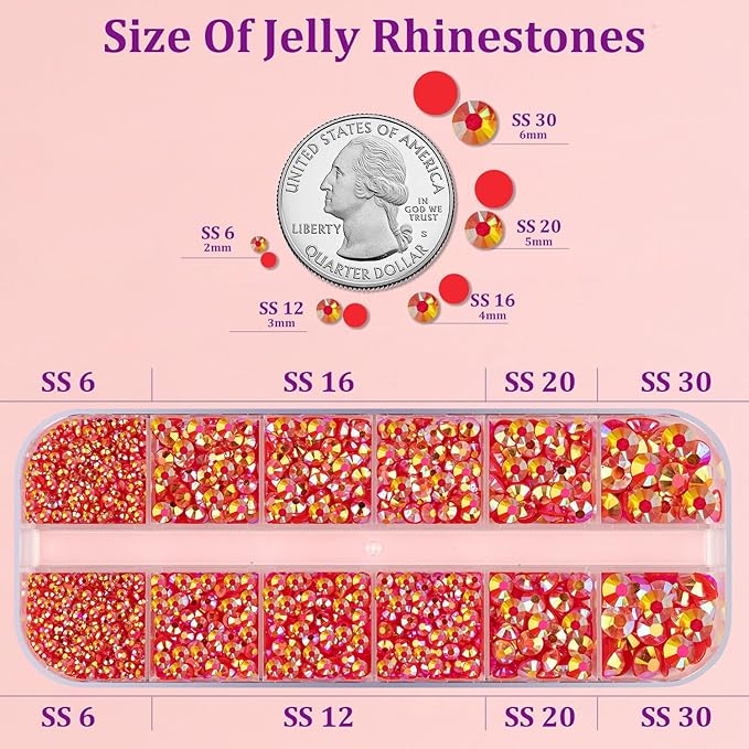 Resin Jelly Rhinestones for Crafting with B7000 Jewelry Glue, 1 Box Red AB Flatback Crystal with 3Pcs 10ml Glue, Bedazzling Non Hotfix Gems for DIY Tumblers Clothing Shoes Manicure