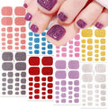 8 Sheets Glitter Toe Nail Wraps - Colorful Sparkly 3D Solid Color Polish Gel Stickers - Purple Self-Adhesive Designs for Women