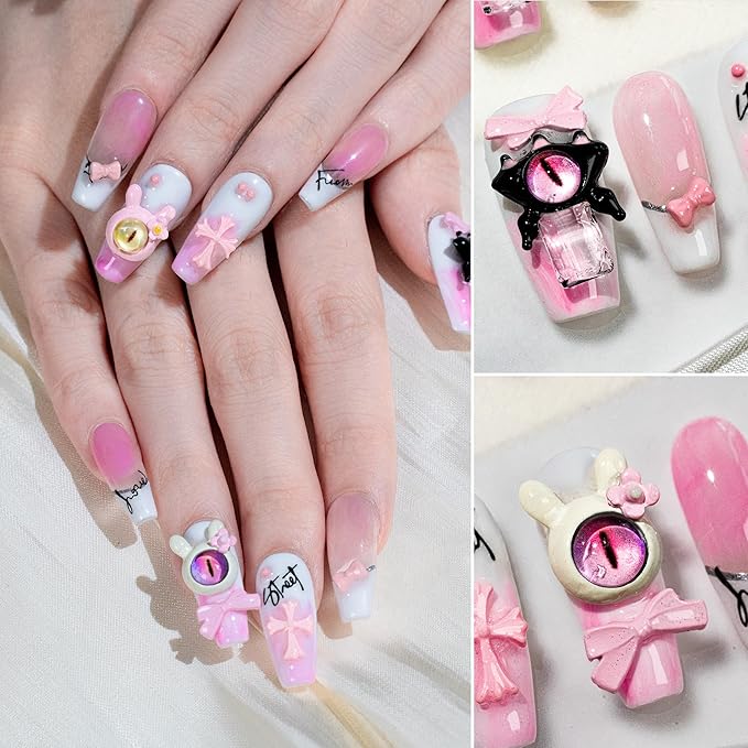 Sun&Beam Nails Handmade Press-on Medium Long Coffin Ballerina Pink Y2K 3D Summer Design Fashion False Nail Tips 10 Pcs Set (#271 L)