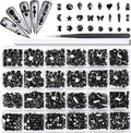 Nail Rhinestones Kit, 18 Types of 900 Special-Shaped Nail Crystal + 3200 Flat-Bottomed Nail Rhinestones, Black Nail Rhinestones for Nail Art DIY with Tweezer + Pickup Pen