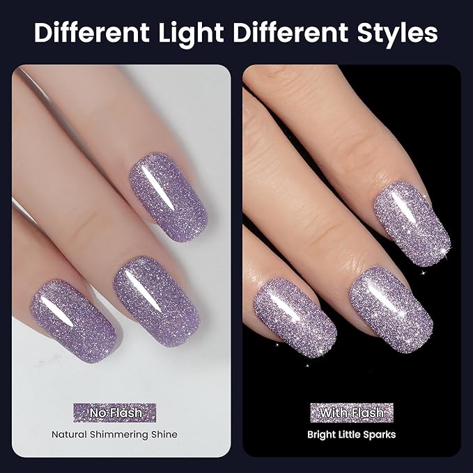 YTD Likomey Colorful Light Purple Reflective Glitter Gel Nail Polish,15ml Holographic Flash Diamond Shimmer Gel,Sparkly Shiny Fall Winter Salon Home Manicure UV Varnish,SZ502
