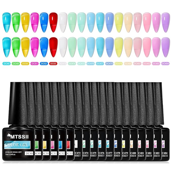MTSSII 18pcs Jelly Gel Nail Polish Set Gel Polish 18PCS Jelly Nail Polish Kit Translucent Nude Pink Purple Blue Iridescent Colors UV LED Soak Off Home DIY Nail Art Salon Set