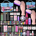 Nail Kit for Beginners with Everything: Practice Nail Hand Acrylic Set Professional Powder Liquid Starter Kits with Drill U/V Lamp in Cosmetic Gift Bag for Salon Home (Blue)