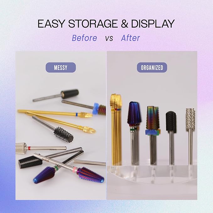 PANA Round Transparent Acrylic Nail Drill Bit Holder Display Organizer Stand - Carbide Bit Storage Mount For Manicure Tools Nail Salon - 24 Holes Clear (Drill Bits Not Included)