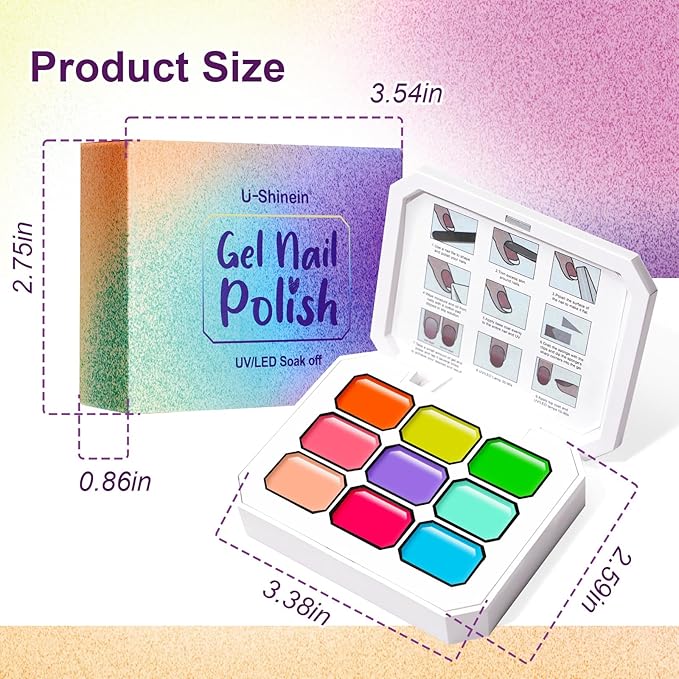 Gradient Gel Nail Set,9 Bright Rainbow Color for Ombre Nail Polish Platte Kit with 14* Nail Art Tools,Pat Painting Gel French Nail Manicure No-wipe Soak of UV DIY Art Home Salon
