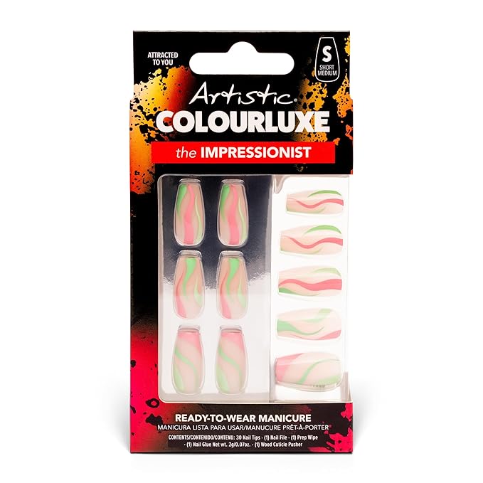 Artistic Colourluxe Press-On Tips Kit - Ready to Wear Manicure -Long-Lasting Manicures – Easy Application, Natural Look, 30 Nails (Attracted To You, Kit)