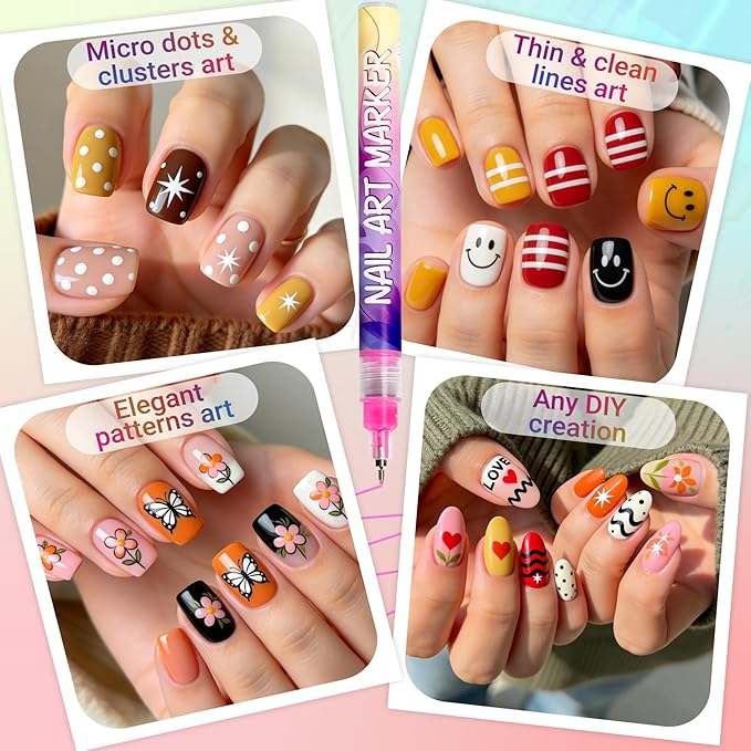 12 Colors Nail Art Pens Set, 2026 Upgrade Nail Art Markers with Portable Case, DIY Quick Dry Graffiti Pens, 3D Nail Polish Pens for Painting, Gel Nails Art Drawing Tool