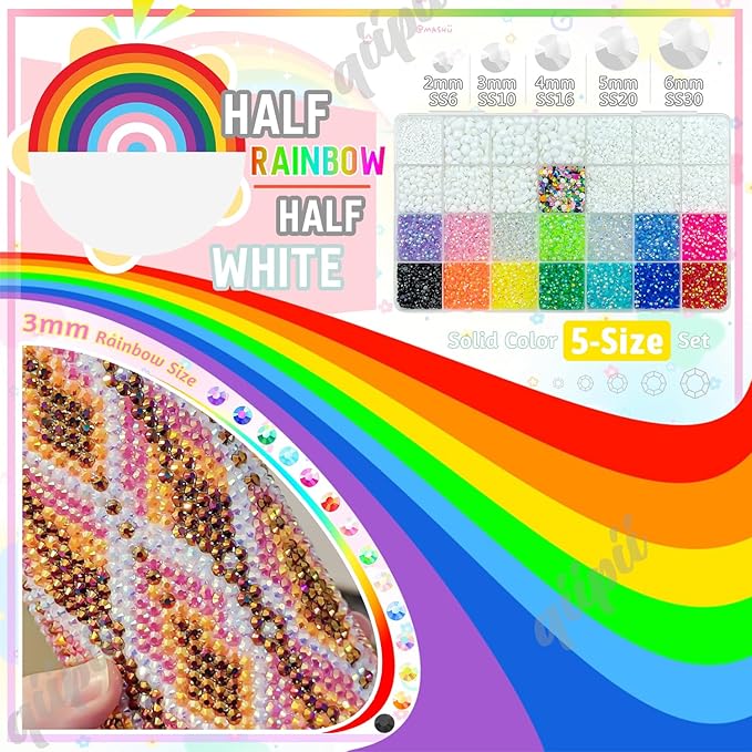 Pure White Resin Rhinestones w B7000 Glue for Crafting Bedazzling 2mm-6mm Flatback Colorful Jelly Stones Diamonds Gems Bedazzler Kit for Nails Face Eyes Makeup Tumblers Bottles Shoes DIY Crafts