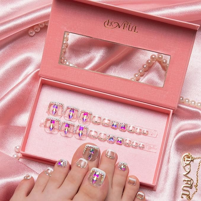 LOVFUL Handmade Acrylic Press on Toenails Chance | Salon Quality 20 PCS Free Size Toe Nails | Reusable Fake Nails for Toe | T53