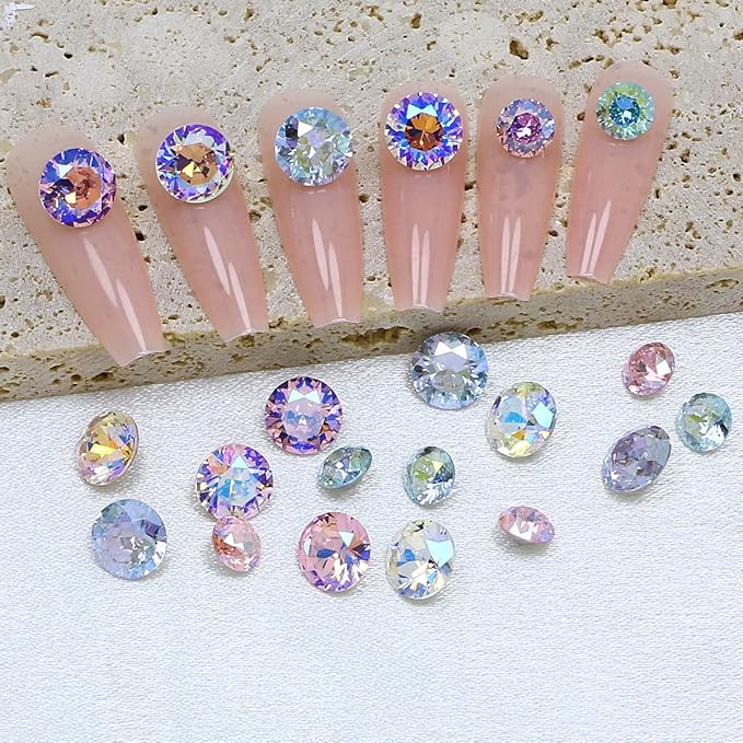 DONGZHOU 45Pcs Rhinestone for Nails，3D Nail Art Rhinestone Round Big Nail Crystals Shiny Nail Diamonds Nail Charms and Gems for Manicure Decoration DIY Crafts