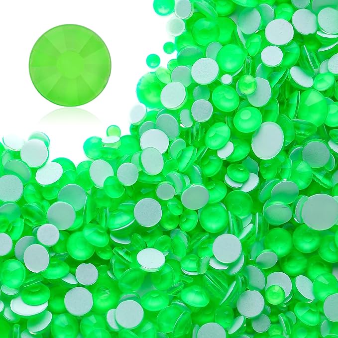 Neon Green Flatback Rhinestones, Glass Rhinestones for Nail Art and Craft, Glue Fix, Loose Crystal Gemstones(Neon Green, SS8, 1440pcs, 2.3-2.5mm)