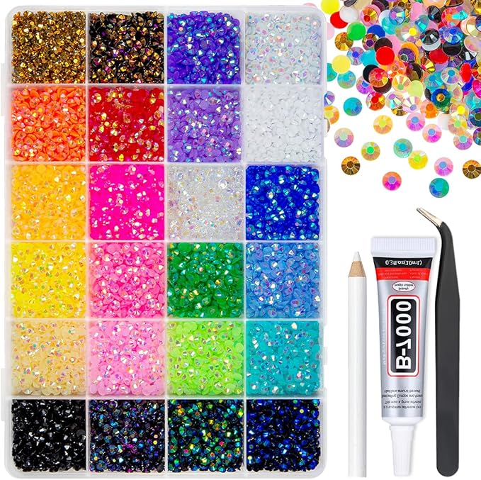 24 Color 7200pcs 4mm Jelly Resin Rhinestones for Bedazzling Crafting SS16 Flatback Stones Colorful AB Gems Charms for Nails Eyes Face Makeup Tumblers Bottles DIY Crafts Clothes Shoes Phones