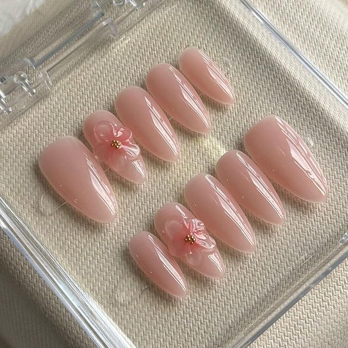 Women Press On Nails - Medium Almond False Nails 10Pcs Luxury Handmade 3D Painting Art ABS Acrylic Artificial Fingernails (Size M)