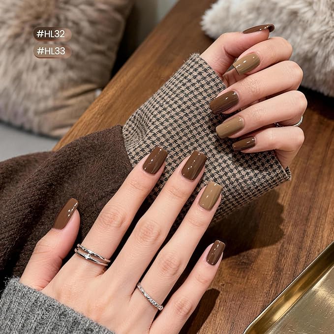 12Pcs Brown Nail Polish Set with Base and Top Coat Chocolate Brown Moche Fingernail Polish Quick Dry Regular Finger Nail Polish Pack for Women Gift Holiday