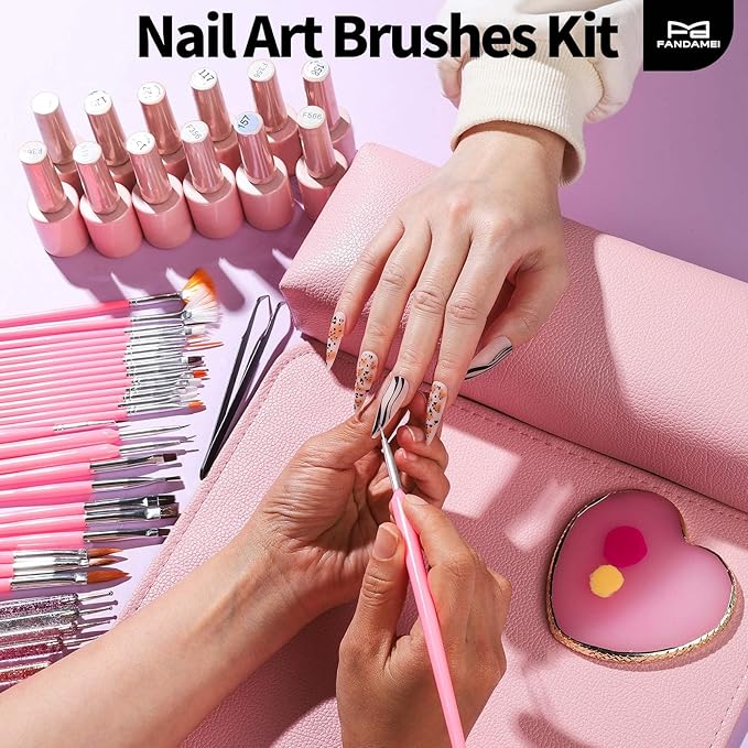 FANDAMEI 33pcs Nail Art Tools, Nail Art Brushes, 31pcs Nail Brushes For Nail Art, Nail Brushes, Nail Dotting Tool, Nail Art Brush For Nail Design, Nail Brush Set, Nail Art Palette, Nail Design Tools