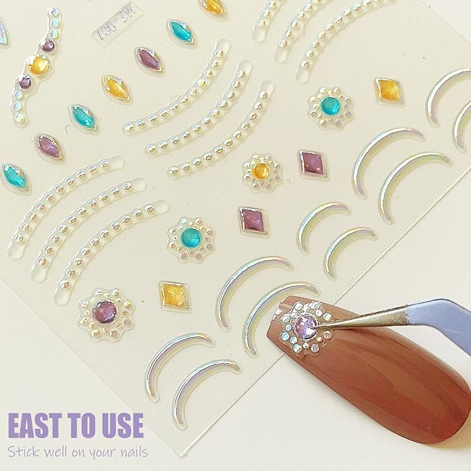 Zoance 20 Sheet 3D Nail Art Stickers, 3D Laser Silver/Rhinestones Design Luxury Self-Adhesive Nail Decals Customized Geometric&Stripe Line Nail Stickers for Women Gils Nail DIY Decoration Accessories