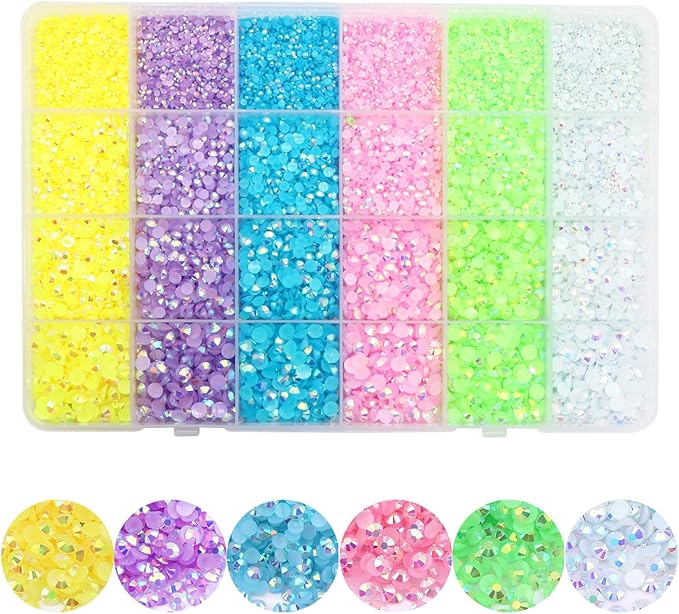 22800Pcs Rainbow Rhinestones for Crafts Nails Design Multi Sizes Flatback Resin AB Jelly Rhinestones 6 Colors Nail Gems for Nail Art DIY Clothes Shoes Jewelry