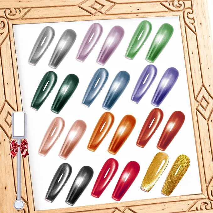 Cat Eye Gel Nail Polish Set, 12 Colors Velvet Cat Eye Gel Polish Magnetic Cateye Glass Effects Fall Winter Christmas Color Professional Use for Salon