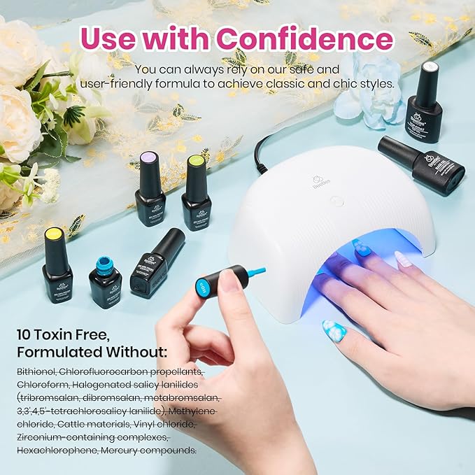 Beetles Spring Gel Polish Set - Blooming Dye Colleciton, 25 Pastel Colors with Blooming Gel Polish Set Yellow Pink Blue Purple with Base Top Coat Trendy Colors Uv LED Lamp Salon DIY at Home