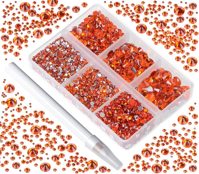 Bymitel 5000 Pieces 6 Mixed Sizes Glue Fix on Glass Rhinestones Round Crystal Gems Flatback for DIY Jewelry Making with one Picking Pen(6-Sizes 5000PCS, Hyacinth)