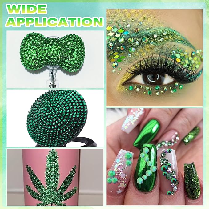 22300Pcs Flatback Green Rhinestones for Bedazzling, 3mm-6mm Jelly Bedazzling Resin Gems, Green Gems AB Bedazzling Kit for Crafting Nails Face Makeup Crafts Tumblers