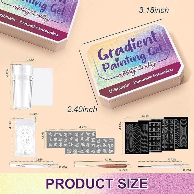 Gradient Gel Nail Set, 9 Bright Color for Ombre Nail Polish Platte Kit with 14* Nail Art Tools,Pat Painting Gel French Nail Manicure No-wipe Soak of UV DIY Art Home Salon