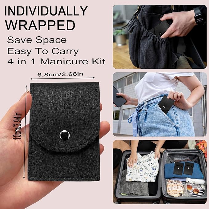 16 Sets Travel Manicure Set Professional Nail Clipper Kit Bulk,4 in 1 Adult Stainless Steel Travel Manicure Kit with Case Individually Wrapped Nail Clippers Bulk for Homeless,Hotel,Charity（Black）