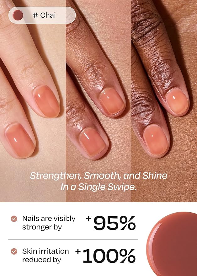 ohora Natural Glow Milk Syrup Nail Strengthener (Chai) - Tinted Nail Hardener for Brittle, Damaged Nails, Quick-Dry Glossy Finish, Nail Repair & Growth, 15 mL