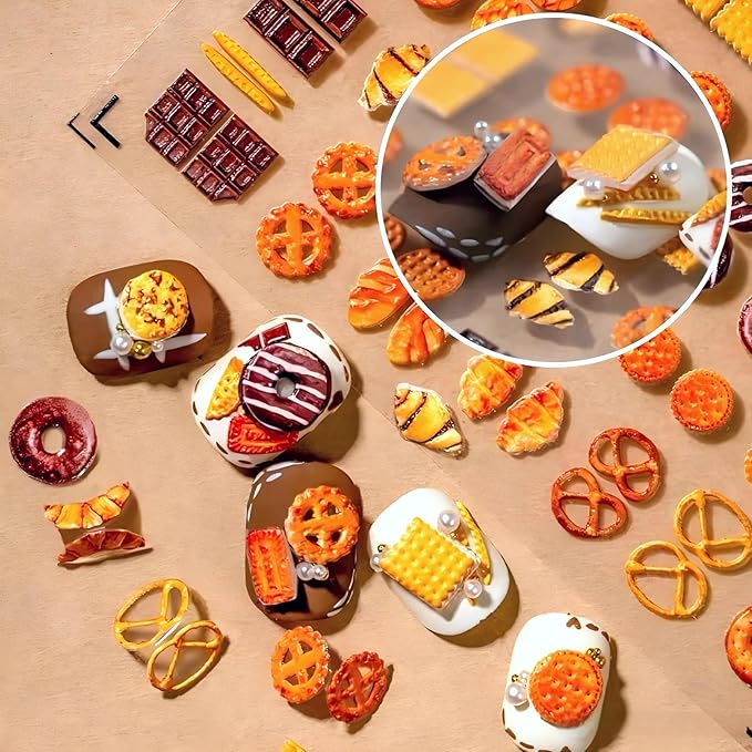Dedyel Food Nail Art Stickers 3D Cake Dessert Donut Ice Cream Cookies Fruit Bread Self-Adhesive Nail Stickers for Women Girls Kids