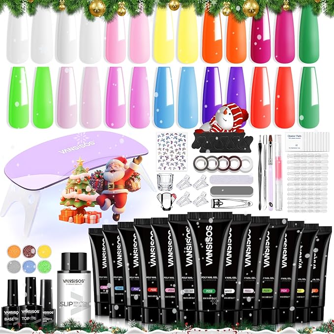 Poly Gel Nail Kit: Summer Colors Polygel Nail Kit with Slip Solution Portable UV/LED Nail Lamp and Complete Extension Accessories for Easy Home Manicure