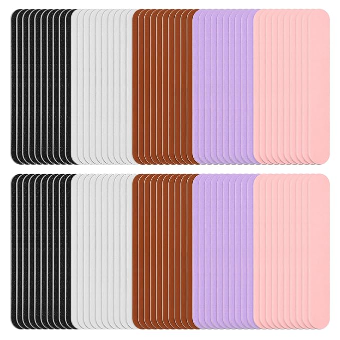 Makartt Mini Nail Files: 100/180 Grit Emery Boards for Nails, 100 Pcs Disposable Doubled Sided Coarse & Fine Bulk Manicure Kit Home Salon Use(Black White Pink Purple Brown)