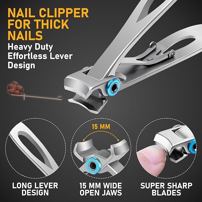 Toenail Clippers for Seniors Thick Toenails- Heavy Duty Podiatrist Ingrown Toe Nail Cutter for Men, Professional & Adults - Easy Grip Handle Stainless Steel (Extra Large, 10, Count)