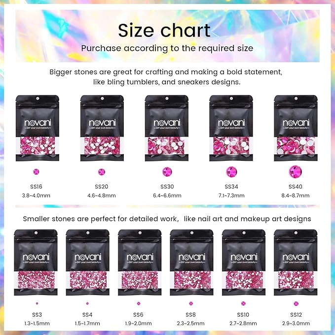 Novani Rhinestones Flatback Rhinestones Glass Nail Gems Stones Jewels Round Gemstones Non-Hotfix Crystal,SS8,1440 Pieces,Peach