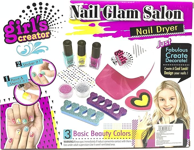 Nail Polish Set for Kids, Nail Glam Salon, Emoji Pedicure and Manicure Kit, Nail Kit for Girls