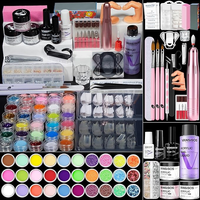 Acrylic Nail Kit for Beginners with Everything: Professional Nail Kit with Drill and Acrylic Powder Liquid Set Decoration Supplies Manicure DIY Salon Women Christmas Gift