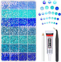 28 Types Blue Jelly Resin Rhinestones w B7000 Jewelry Glue for Bedazzling Crafting 3-6mm Flatback Colorful Stones Gems Diamonds for Face Eyes Makeup DIY Crafts Tumblers Bottles Clothes Shoes
