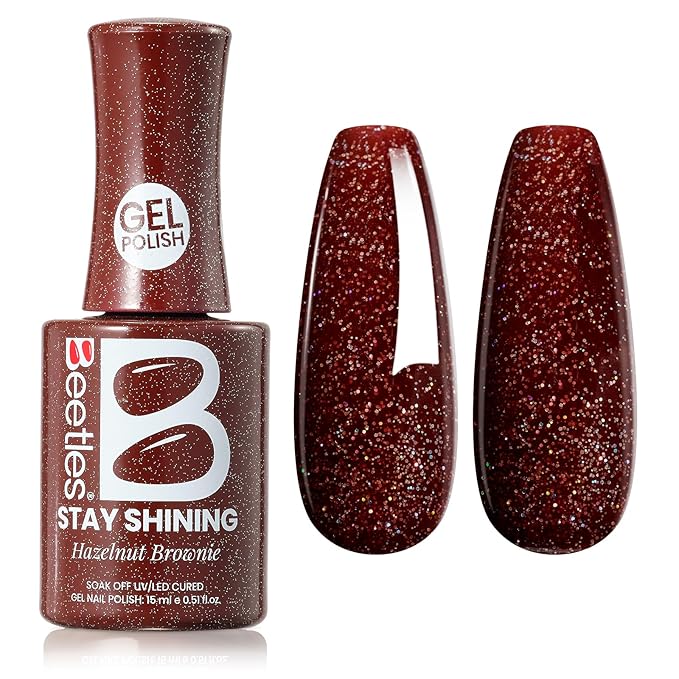 Beetles Glitter Gel Nail Polish - 15ml Stay Shining Hazelnut Brownie Gel Polish Holographic Glitter Nail Art Uv Led Home Salon Long-Lasting Soak-Off Gel Gift for Women