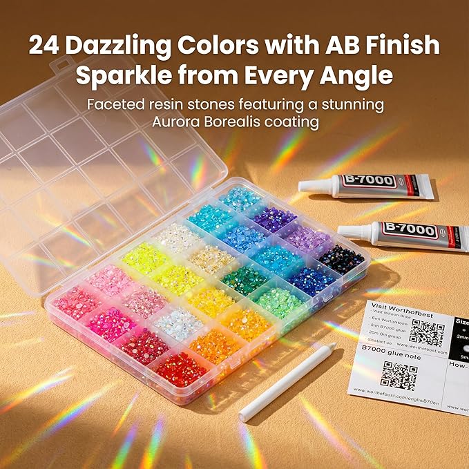 4500Pcs 5mm Rhinestones for Bedazzling, Bedazzler Kit with Rhinestones and Tools, Flatback Resin Jelly AB Colorful Rainbow Crystals Gems Set with Glue for Nail Art Crafting Clothes Crafts