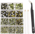 NCB 8000pcs Non Hotfix Rhinestones 10 Sizes Flatback Crystal Glass Rhinestones with Tweezers and Picking Pen for Nail Art Clothes Bags Phone Decorations Crafts DIY (008 Olivine Mix SS3-SS30)