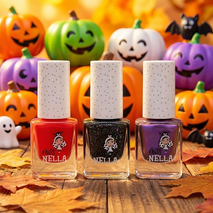MISS NELLA-Peel Off, Odour Free, Water Base & Safe for kids nail polish pack of 3 (Halloween Pack)