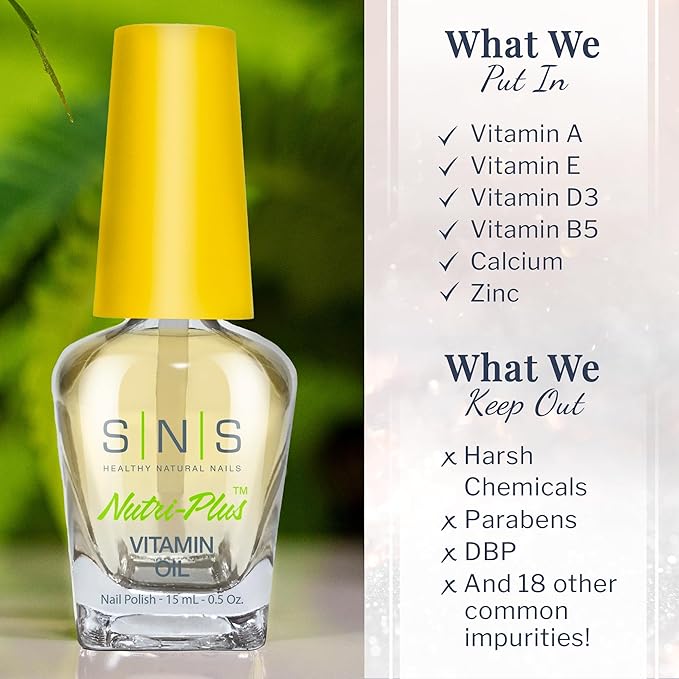SNS Nail Polish for Nail Dip Powder, Vitamin Oil - Natural Formula that Supports Stronger & Healthier Nails - Lightly Scented Citrus Formula for Nails & Cuticles - No UV Lamp Required - 0.5 fl. oz.