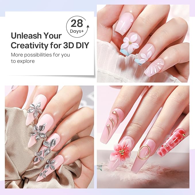 MIZHSE 3PCS 3D Nail Art Gel Clear and White Solid Builder Gel for Nails, 5 in 1 Non-Sticky Sculpture Hard Building Gels with Dual Form for 3D Carving Patterns Flowers for Beginner DIY Salon at Home