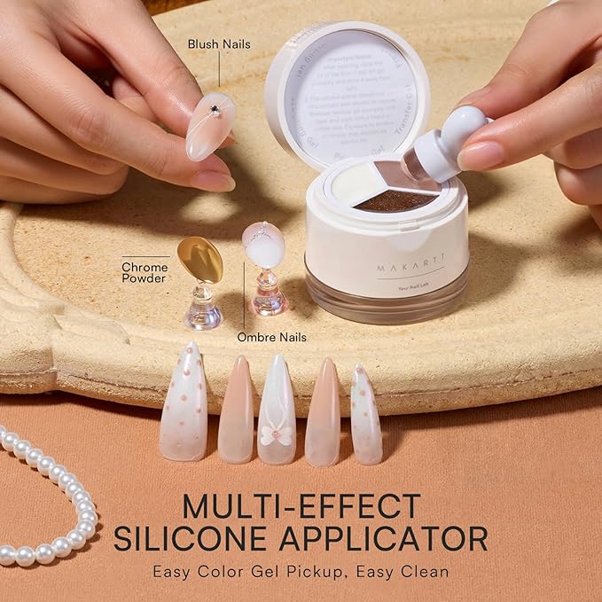 Makartt 5-in-1 Nail Art Gel: ColorPot 3 Colors Gel Nail Polish No Wipe with Nail Stamp for French Tips, Stamping, Ombre Patting, Painting & 3d Micro-Sculpting with Silicone Head for Diy Home Salon Use