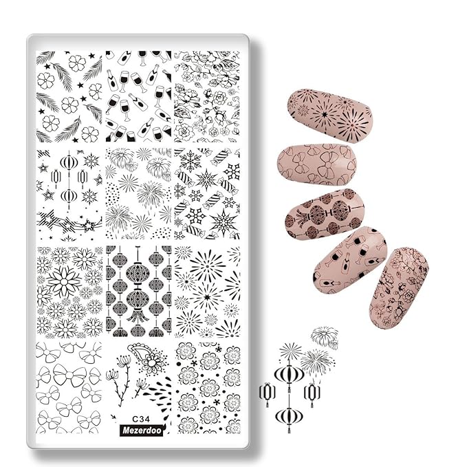 5pcs Lace Flower Beauty Love heart Nail Stamping Plates DIY Finger Nails Tempates Decoration + 1pcs Black Nail Plate Organizer Holder Case Storage