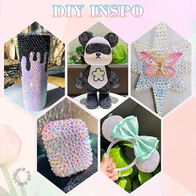 30000Pcs Resin Rhinestones for Bedazzling with B7000 Jewelry Glue, Transparent AB Flatback Gems Rhinestones for Crafting, Clothing Tumblers Mugs Shoes Fabric Decor Nail Art