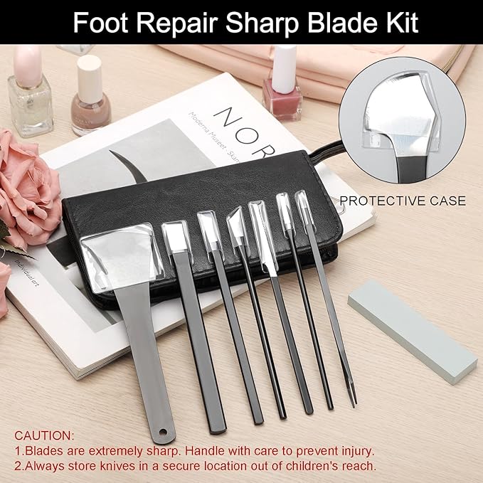 Segbeauty 7pcs Ingrown Toenail Removal Kit, Dead Skin Removal for Feet, Callus Shaver for Feet, Foot Scraper Callus Remover with Whetstone Sharpening Kit, Foot Care Pedicure Tools with Storage Bag